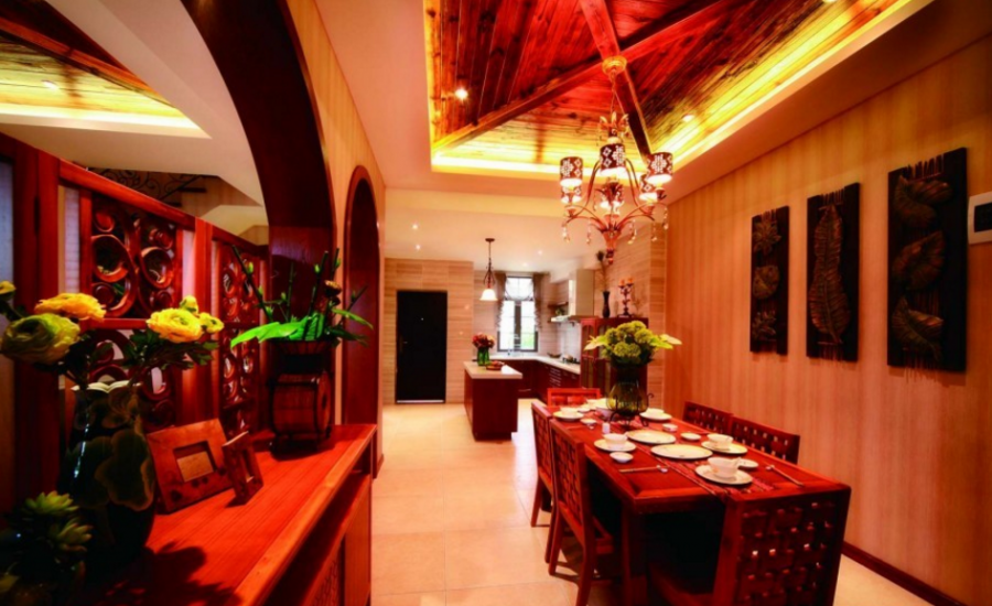 热情的东南亚风格120平米三居室餐厅吊顶装修效果图