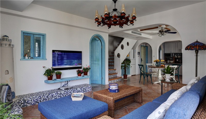 舒适的地中海风格120平米复式客厅装修效果图