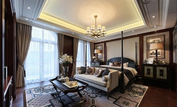富丽堂皇的美式风格200平米别墅卧室吊顶装修效果图