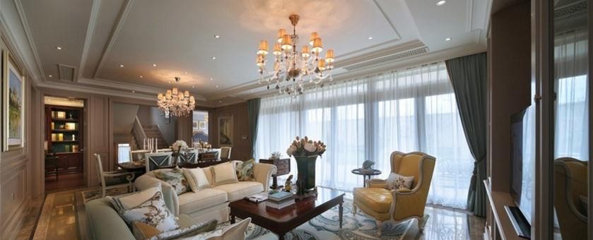 富丽堂皇的美式风格200平米别墅客厅飘窗装修效果图