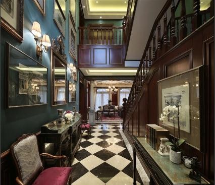 富丽堂皇的美式风格200平米别墅客厅楼梯装修效果图