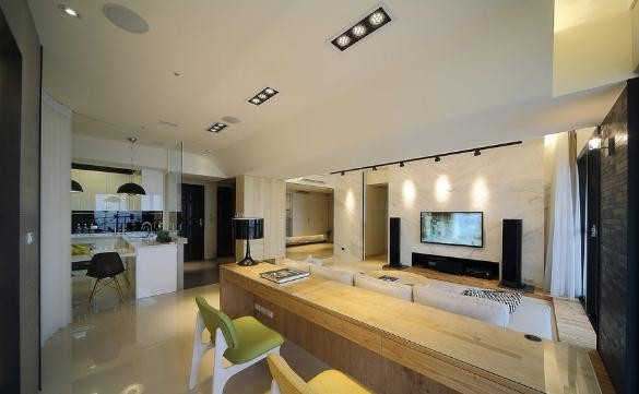 现代温馨日式风格120平米四居室客厅电视背景墙装修效果图
