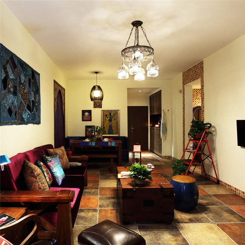 七彩东南亚风格90平米三居室客厅装修效果图