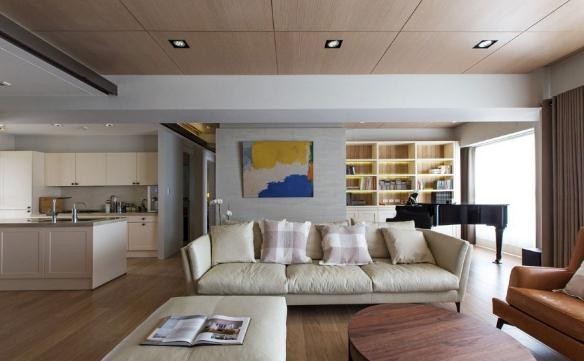 稳重大气日式风格110平米公寓客厅背景墙装修效果图