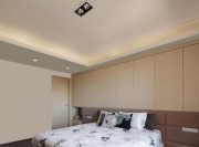 米色极简中式风格50平米小户型卧室背景墙装修效果图