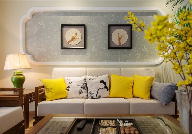 精致典雅中式风格120平米三居室客厅背景墙装修效果图