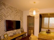混搭实木中式风格80平米一居室客厅电视背景墙装修效果图