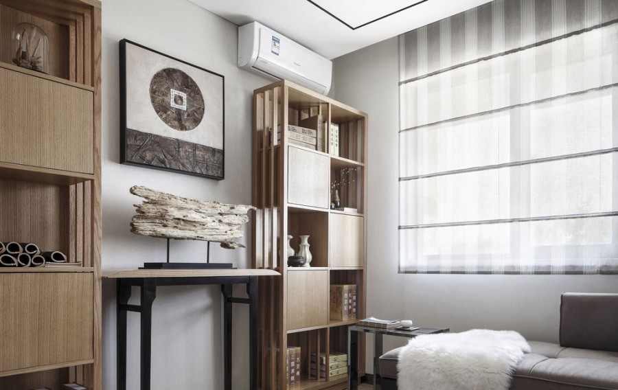 水墨山色中式风格80平米二居室书房窗帘装修效果图