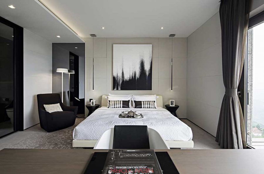 低调典雅现代简约风格200平米别墅卧室背景墙装修效果图