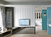 水蓝现代简约风格100平米三居室客厅电视背景墙装修效果图