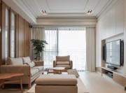 清新原木现代简约风格80平米二居室客厅吊顶装修效果图
