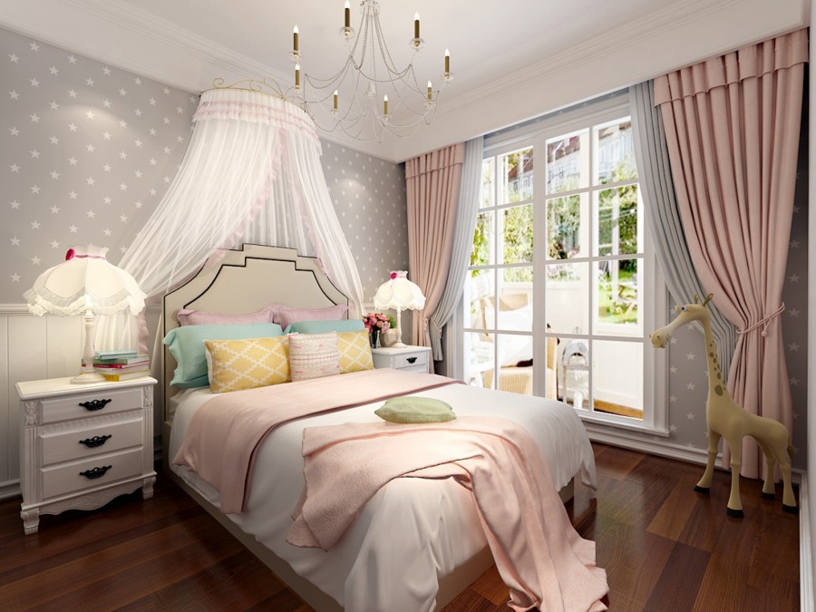 景山玫瑰园美式风格复式多居室卧室装修实景案例