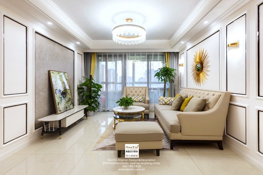 枫华紫园欧式轻奢风格两居室客厅装修实景案例