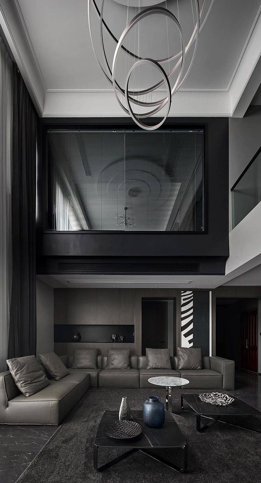 暗色现代简约风格别墅客厅效果图