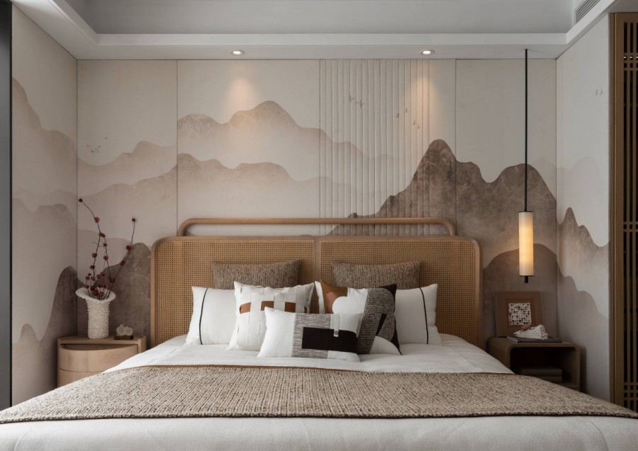 中式风格三居室卧室装修效果图