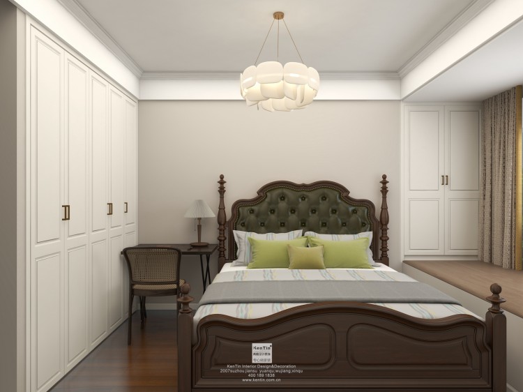 保利观湖国际美式风格两居室卧室装修效果图
