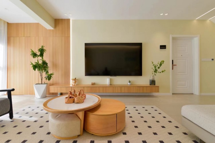 现代极简原木风两居室客厅2装修效果图
