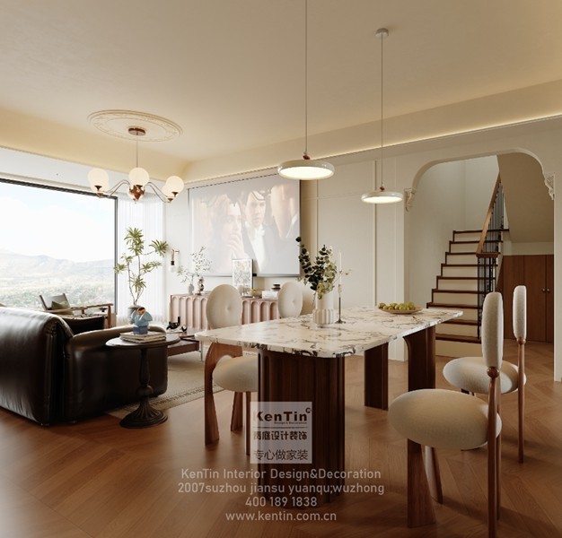 泓悦府叠墅法式中古客厅装修效果图