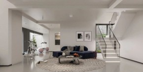 现代简约复式别墅客厅装修效果图