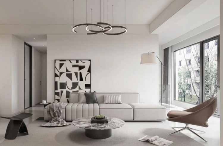 现代简约复式别墅客厅装修效果图