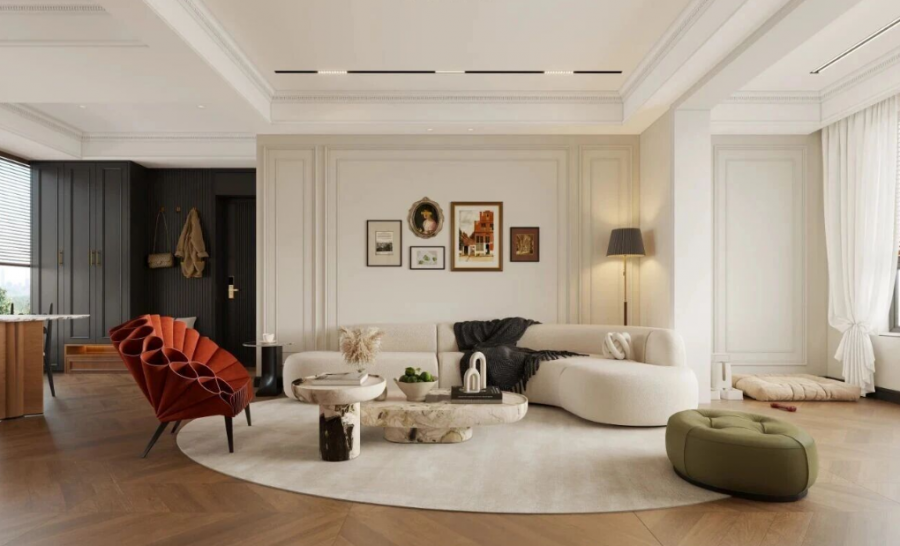 法式复古三居室客厅装修效果图