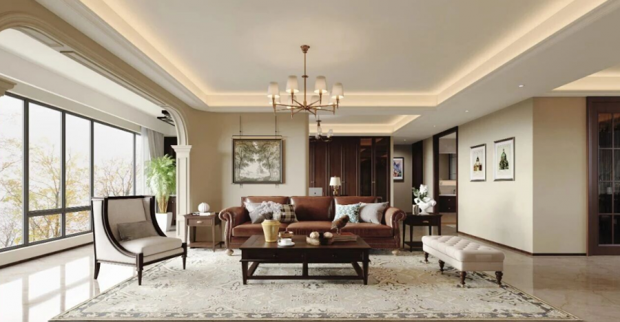 美式复古三居室客厅装修效果图