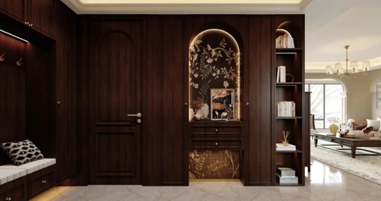 美式复古三居室玄关装修效果图