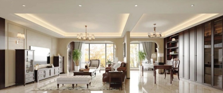 美式复古三居室客厅装修效果图