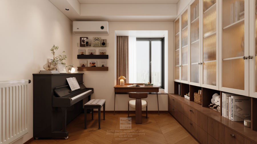 自由水岸中古风三居室书房装修效果图