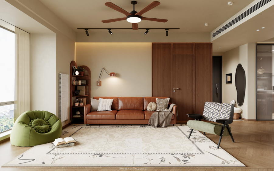 自由水岸中古风三居室客厅装修效果图