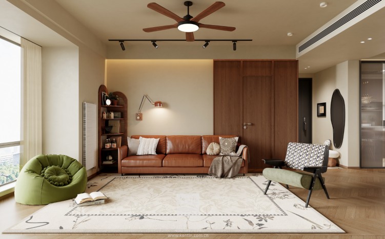 自由水岸中古风三居室装修效果图