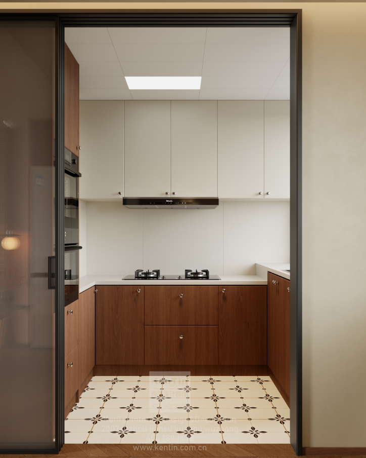 自由水岸中古风三居室厨房装修效果图