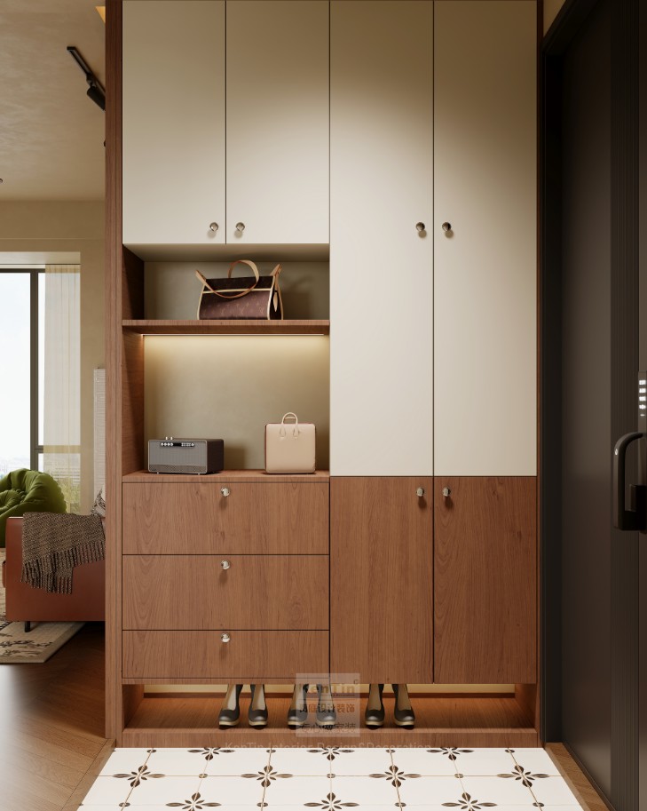 自由水岸中古风三居室玄关装修效果图