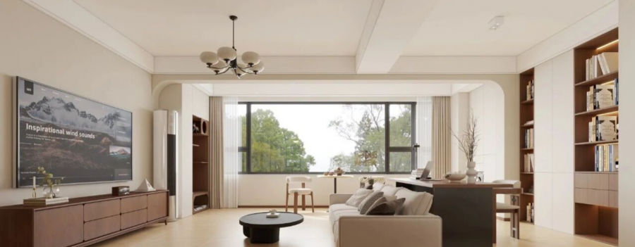 现代中古风三居室客厅装修效果图