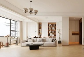 现代中古风三居室客厅装修效果图