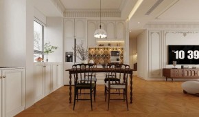 中古奶油风三居室餐厅装修效果图