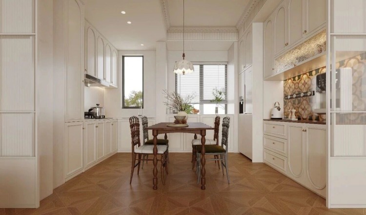 中古奶油风三居室厨房装修效果图