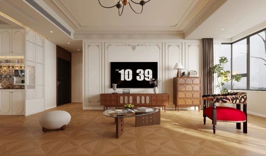 中古奶油风三居室客厅装修效果图