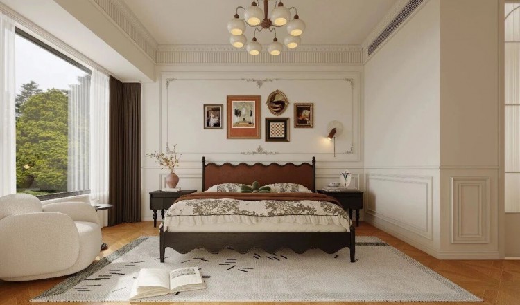 中古奶油风三居室卧室装修效果图